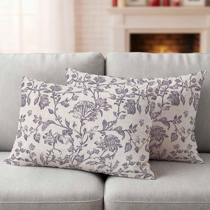Purple Floral Leaf Outdoor Pillow Covers 20x12 Inch Lumbar Pillow Covers Set of 2 Waterproof Decorative Throw Pillow Cases Retro Farmhouse Plant Tree Branch Cushion Covers for Patio Furniture Garden