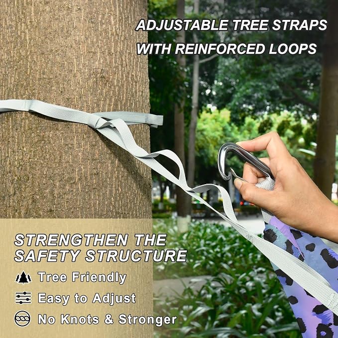 Camping Hammock Outdoor Hammocks for Outside Blue Laser Leopard Cheetah Beach Trees Portable Lightweight with Pockets Tree Straps Indoor