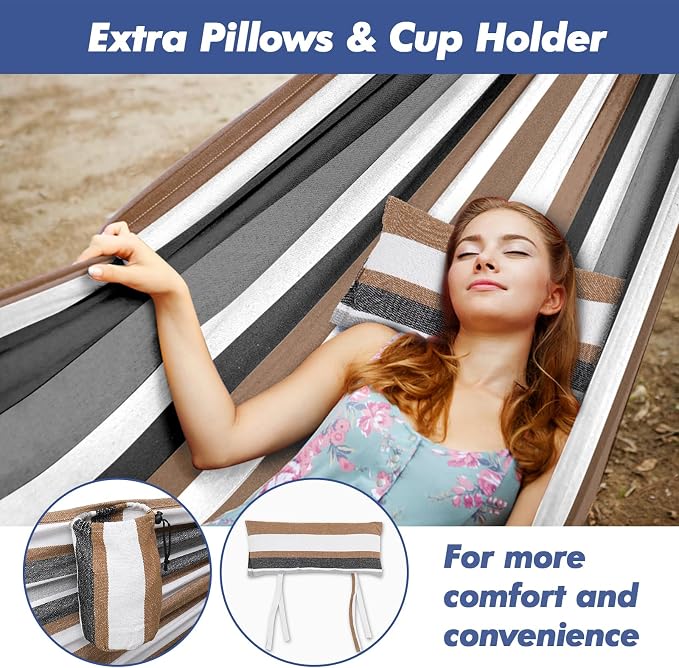 ONCLOUD 550 LB Capacity Double Hammock with Stand – Portable Bag Included (Desert Stripe)