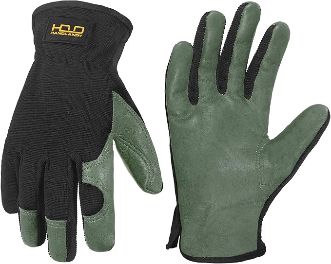HANDLANDY Leather Gardening Gloves, Leather Work Gloves for Men Women | Durable Utility Men Women Garden Yard Working Glove, for Landscaping, Mechanic, Construction, Driving, Farming, Ranching
