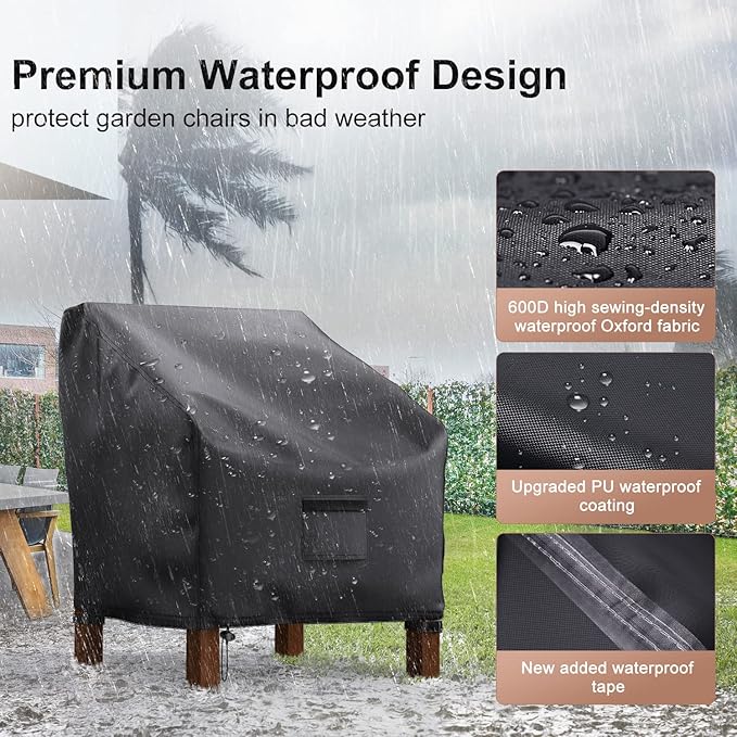Mrrihand Patio Chair Covers Outdoor Furniture Covers Waterproof Lounge Deep Seat Cover Heavy Duty Lawn Patio Furniture Covers 2 Pack - 38W x 31D x 29H inch