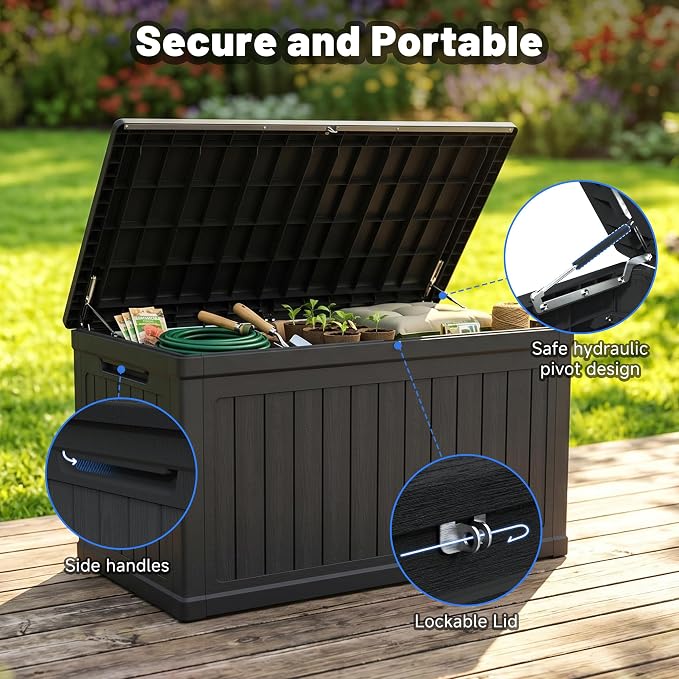 230 Gallon Large Outdoor Storage Deck Box, Double-Wall Resin Patio Container for Cushions, Garden Tools & Pool Accessories, Lockable, Weather-Resistant, Doubles as Bench, Black