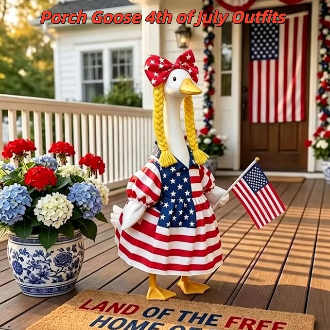 Patriotic Porch Goose Outfits, 23" Porch Goose 4th of July Outfits, Cute Independence Day Goose Clothes for Front Outdoor Patio Yard 250th Anniversary Decoration