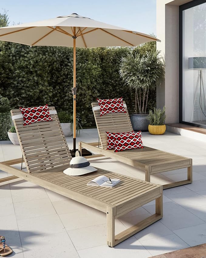 Outdoor Pillows Covers with Inserts Red and Black Moroccan Pattern Geometric Waterproof Recliner Pillow with Adjustable Strap Throw Pillows for Patio Furniture Pool Lounge Chair, 11x16 inch, 2PCS