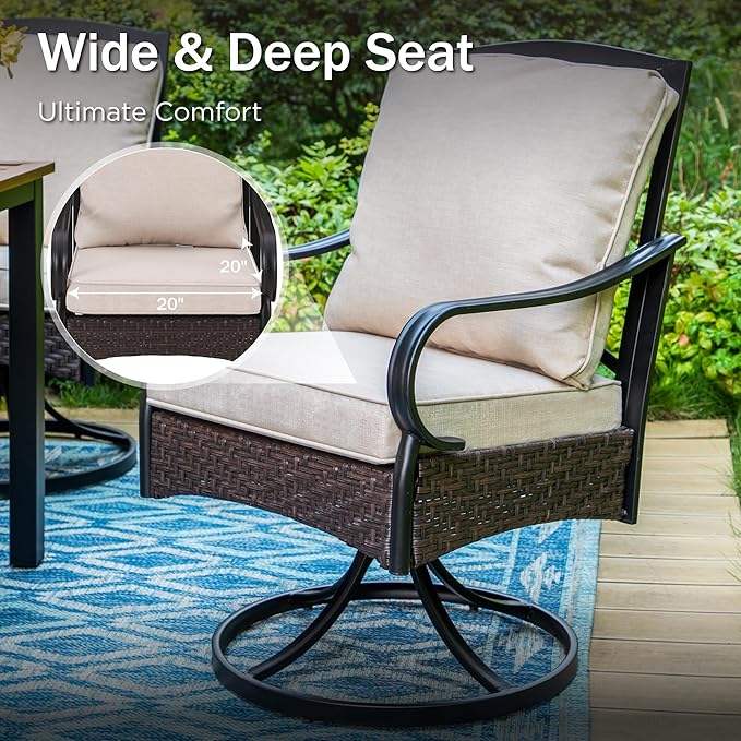 PHI VILLA 9-Piece Outdoor Dining Sets, 57.5“ All-Weather Patio Table and Chairs Set for 8, Heavy Duty Patio Table Set Square for Deck, 8 Extra Large Outdoor Swivel Chairs with Thick Cushions