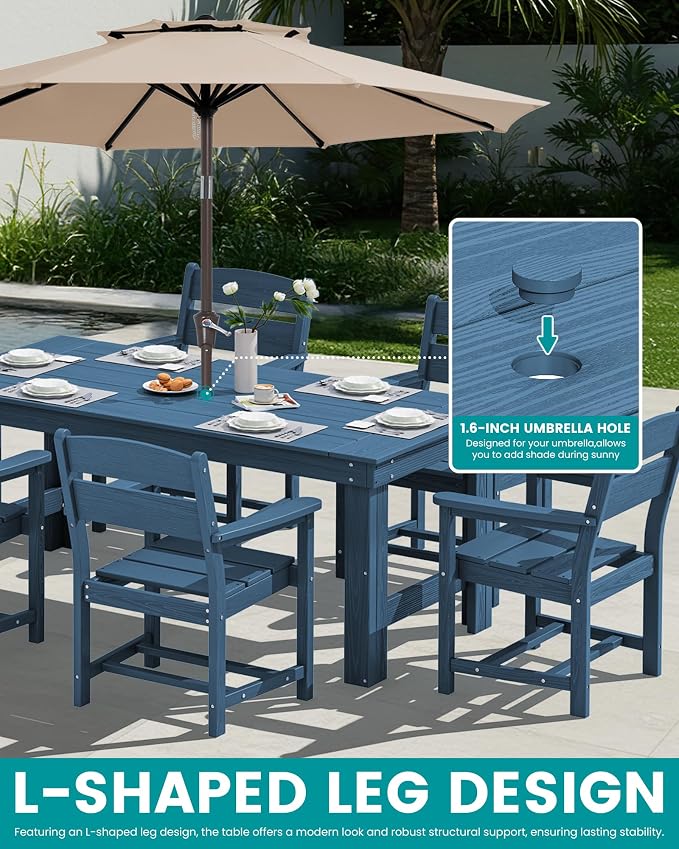 SERWALL HDPE Outdoor Dining Table and Chairs Set for 4 | with Oversized Chair Seat