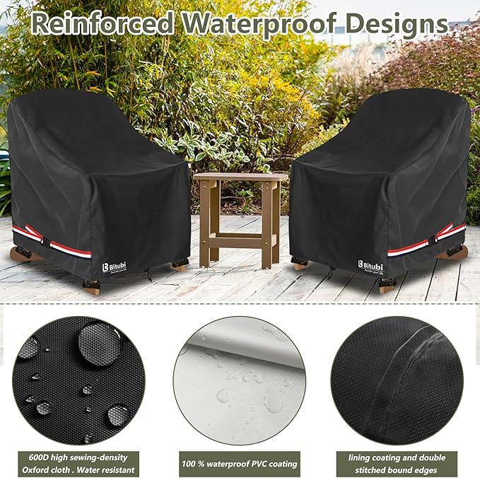 Waterproof 2 Pack Patio Adirondack Chair Cover for Outdoor Chair Size Up to 32W x 35D x 36H inch,Outdoor Lawn Patio Furniture Covers (Black)