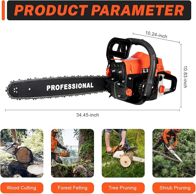 20" Bar Powered Engine Wood Cutting Gas Chain Saw 58CC 2Stroke Gasoline Chainsaw Outdoor Garden Farm Family Use Kit