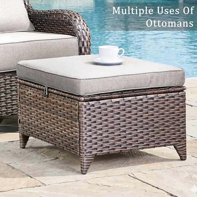Luxury High Back Outdoor Furniture 6-Inch Thick Cushions with 50,000 BTU Gas Propane Fire Pit Tablet, Patio Furniture Set with Swivel Chairs, 6 PCS for Porch, Balcony, Deck and Yard