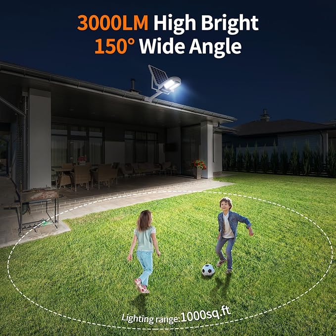Solar Street Lights Outdoor Waterproof 3000LM 12500mAh Dual Sensor | Security Flood Light with Remote, PIR Motion Sensor, Dusk to Dawn Linkable Streetlight for Driveway, Parking Lot & Yard