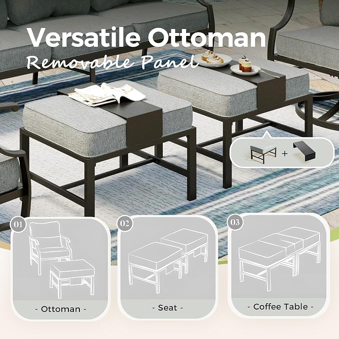 MIXPATIO Patio Furniture Set 5 pcs, Outdoor Patio Furniture, 3-Seat Sofa, 2 Swivel Chairs, 2 Ottomans and 5.75" Extra Thick Cushion, Patio Conversation Set for Garden Backyard Deck,Grey