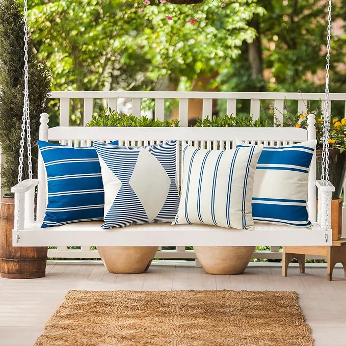 OTOSTAR Waterproof Outdoor Pillow Covers 18x18 Inch Modern Geometry Decorative Throw Pillow Cases Square Cushion Case Pack of 4 Garden Throw Pillow Covers for Patio Furniture Couch Tent (Navy Blue)