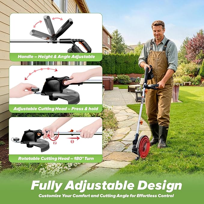 4000mAh Weed Wacker Weed Eater: 21V Electric Cordless Edger and String Trimmer 2in1 Lawn Tool Battery Powered 12 Inch Grass Cutter with 2Pack 4.0Ah Batteries and Charger for Yard Garden Home Use