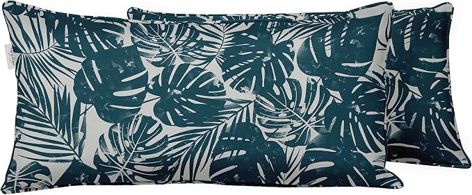 Indoor/Outdoor Polyester Fabric Lumbar Pillow Cover, All-Weather Waterproof Rectangular Cushion Case for Patio Furniture, 12 x 20 Set of 2 - Pineapple with Animal Skin-43