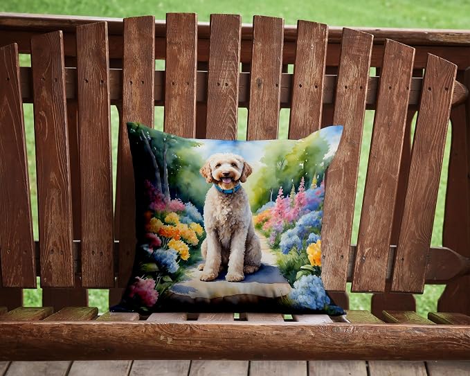 Caroline's Treasures Labradoodle Spring Path Throw Pillow Machine Washable, Indoor Outdoor Decorative Pillow for Couch, Bed or Patio, 14Hx14W