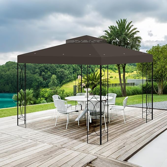 8'x8' Gazebo Top Canopy Replacement Cover - Double Tier Top Canopy Cover Replacement with UV30+, Dirt, Water Resistant for Outdoor, Garden, Pavilion (Coffee)