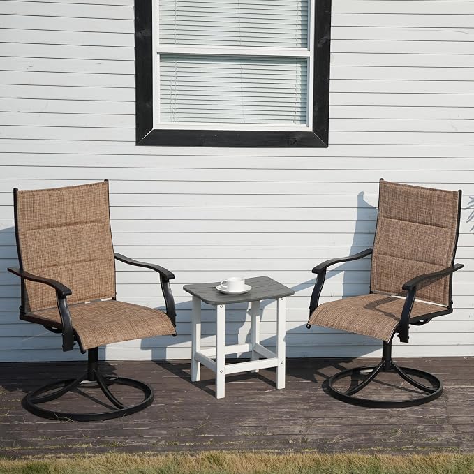 Patio Swivel Rocker Chairs Set of 8,Outdoor Dining Chairs High Back,15° Gentle Rocking Patio Chair with Padded Textilene, Metal Frame for Poolside Lawn Garden,Brown(8 PCS)
