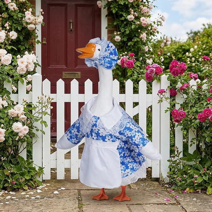 Spring Porch Goose Outfit Daisy Porch Goose Clothes for 23 Inch Lawn Cement or Plastic Geese Statue Geese Skirt Costume with Hat Dress for Spring Outdoor Patio Yard Garden Holiday Decoration