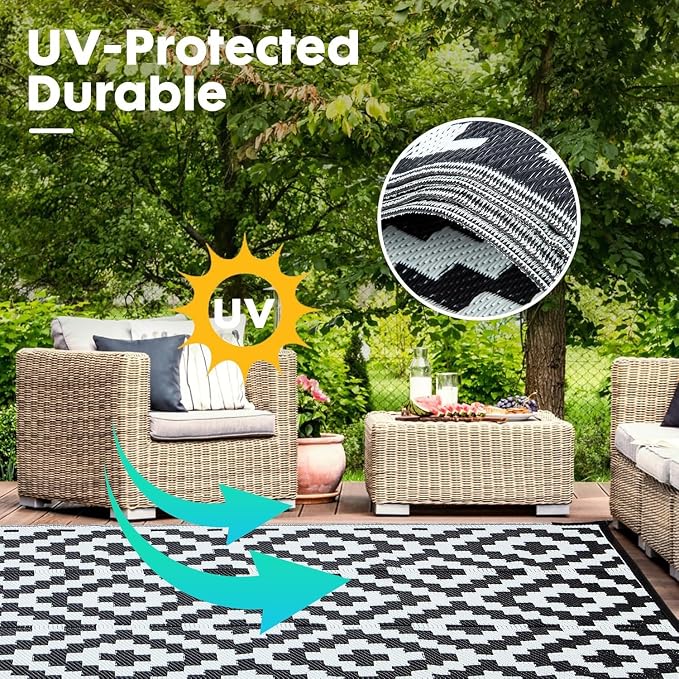 Large Boho Area Rug 8' x 5', Washable Foldable Indoor Floor Carpet, Geometric Diamond Print Lightweight Rug for Living Room Bedroom Entryway Office, Black and White Modern Decor Rug with Storage Bag