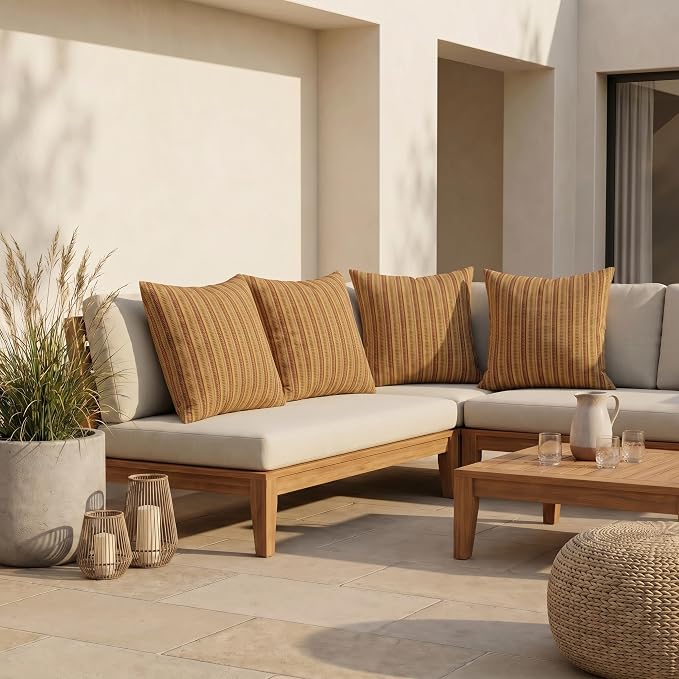 RSH DECOR: Sunbrella Square Throw Pillows Set of 4 | 17" x 17" | Water and Fade-Resistant Performance Fabric | Outdoor Pillow Covers with Down-Alternative Inserts | Made in USA (Limelite Teak)