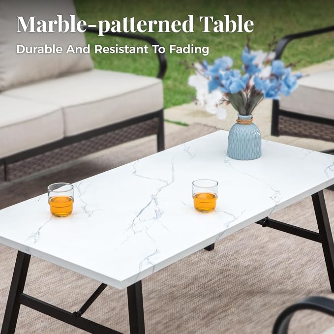 MIXPATIO Patio Furniture Set with Coffee Table, Outdoor Conversation Set with 2 x Fixed Chairs, 1 x 2-Seat Sofa, 1 x 3-Seat Sofa for Lawn Garden Backyard, Beige