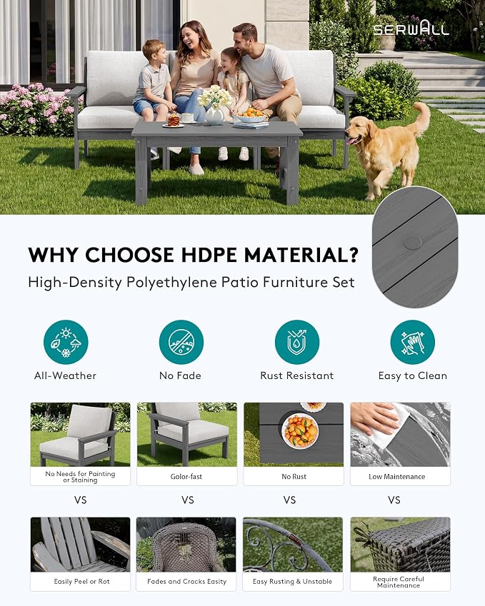 SERWALL HDPE Outdoor Couch with Coffee Table