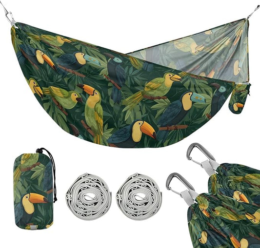 Camping Hammock Outdoor Hammocks for Outside Toucan Green Plant Beach Trees Portable Lightweight with Pockets Tree Straps Indoor