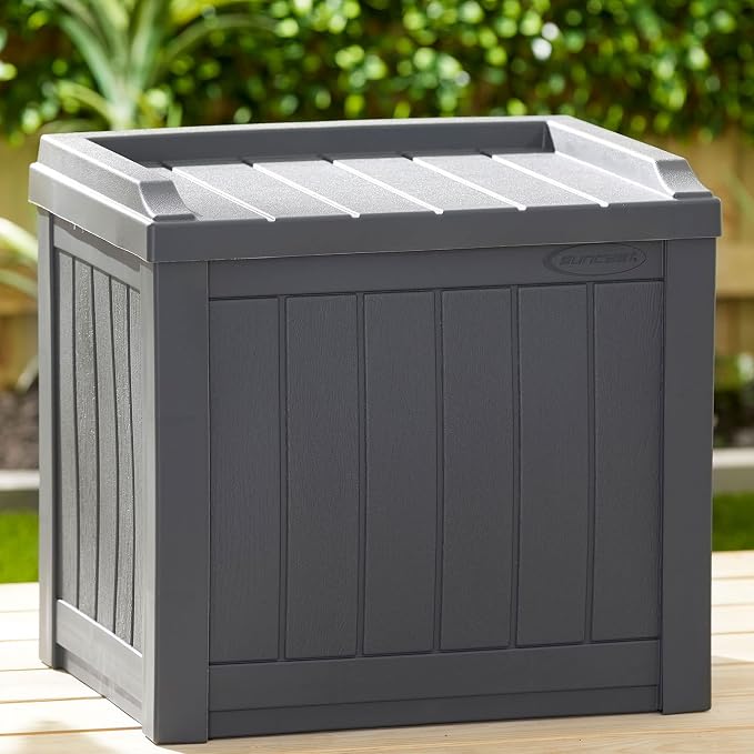 Suncast 4 Pack Small Deck Box Storage w/Bench Seat for Indoor & Outdoor Use, 22 Gal., Cyberspace