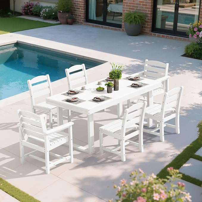 SERWALL HDPE Outdoor Dining Set for 6, 67'' Patio Table and Chairs Set | with Armless Seat