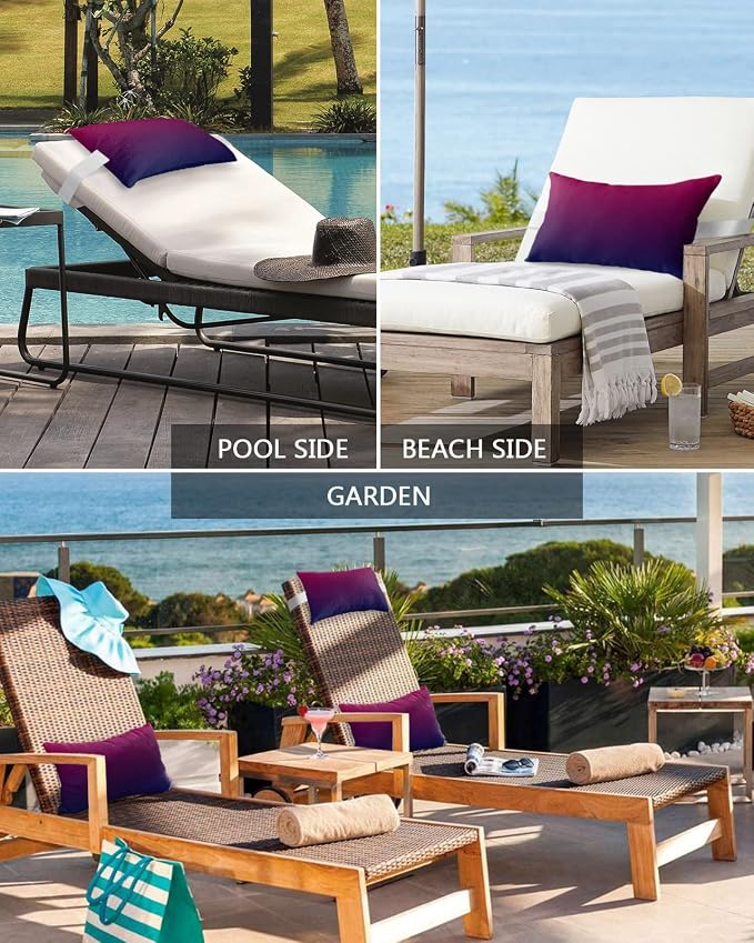 Outdoor Pillows Covers with Inserts Wine Red Purple Gradient Waterproof Recliner Pillow with Adjustable Strap Throw Pillows for Patio Furniture Pool Lounge Chair, 11x16 inch, 1PCS