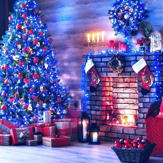 66ft 200 LED Christmas Tree Lights, End-to-End Plug 8 Modes Fairy Lights with Timer, Outdoor Indoor Xmas Light Christmas Tree, Patio, Garden, Party, Wedding, Holiday, Blue