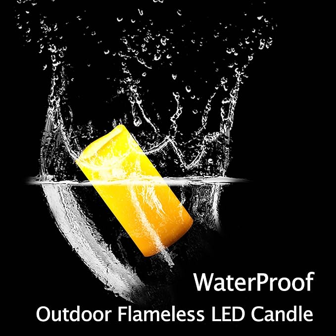 Waterproof Outdoor Flameless LED Candles - with Remote and Timer Realistic Flickering Battery Operated Electric Plastic Resin Pillar Candles for Christmas Decoration 3-Pack 3”x6”