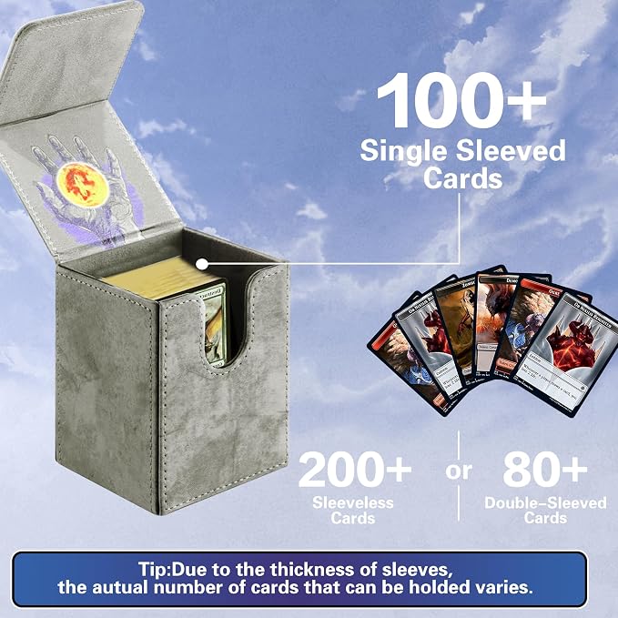 PROMAXIBINDER MTG Card Deck Box, Commander Deck Box Fits 100+ Single Sleeved Cards, Storage for TCG/MTG Crads, PU Leather Strong Magenet (Grey, Tree)