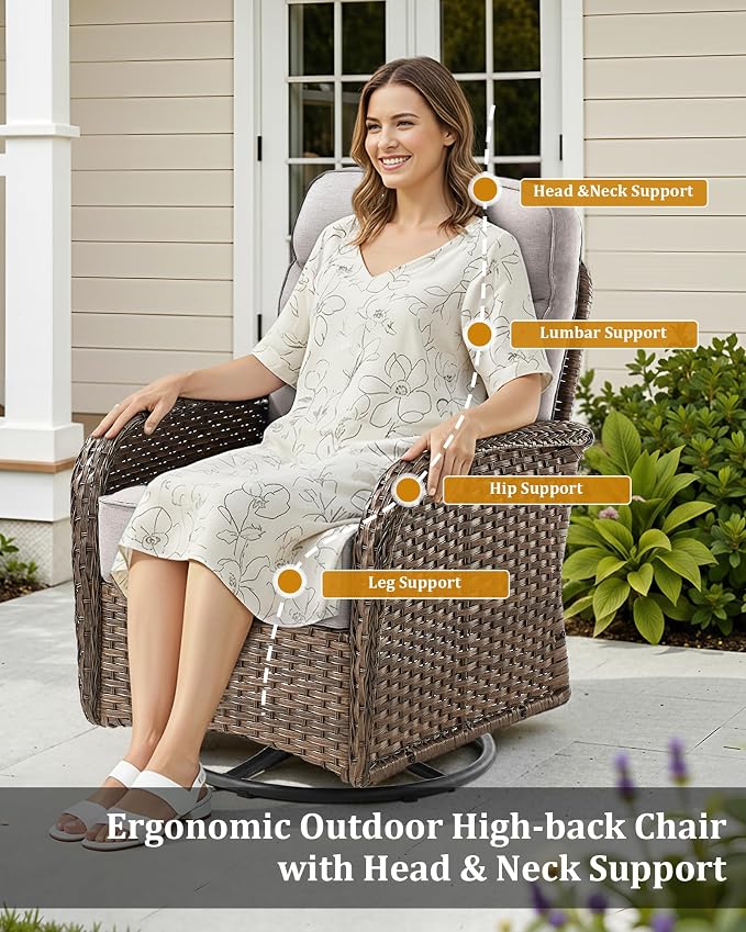 12-Piece Luxury Patio Furniture Set with 6-inch Thick Cushion,Outdoor Wicker Sofa Couch Set of 2 & Swivel Rocker Chairs, Conversation Set for Poolside, Deck & Yard - Beige