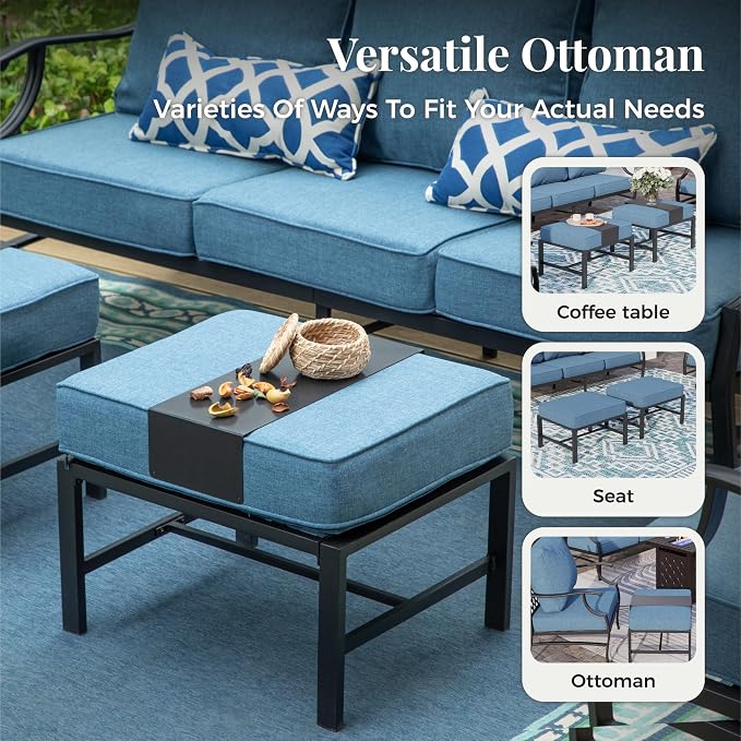 MIXPATIO Patio Furniture Set, 6 Pcs Metal Outdoor Conversation Set, 2 Swivel Chairs, 2 Ottomans and 3 Seater Sofa with 5.75" Extra Thick Cushion and Gas Fire Pit Table, Navy Blue