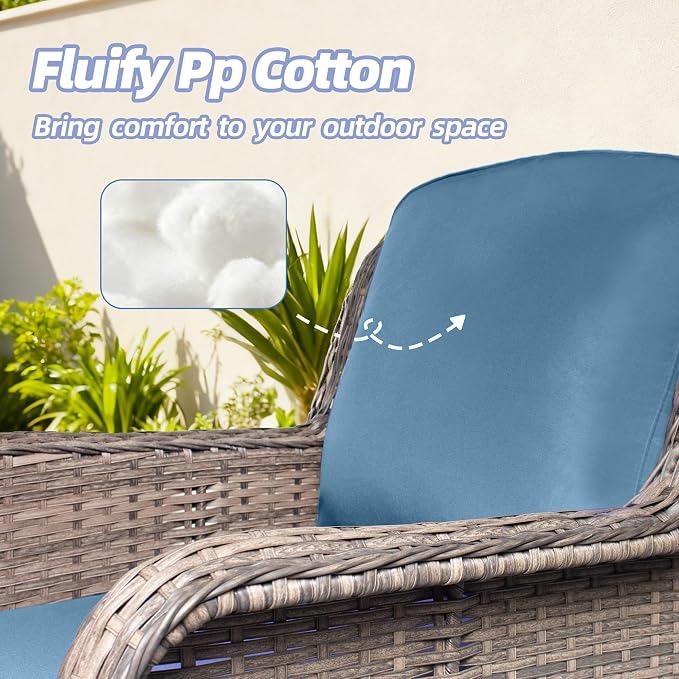 Outdoor Patio Furniture Set, 33" High Back Chairs with 4" Thick Cushions, 5 Pieces Outdoor Seating Furniture, Sectional Sofa Set with 2 Chairs,2 Ottomans and 1 Sofa for Porch Deck Garden, Peacock Blue