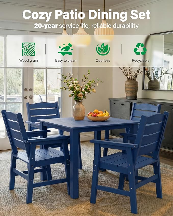 YEFU Patio Outdoor Chairs 2-Pack: Modern Outdoor Dining Chairs - All-Weather Plastic Patio Dining Chairs Waterproof Easy-Clean, Stylish Family-Friendly Design for Backyard Poolside Garden Deck(Navy)