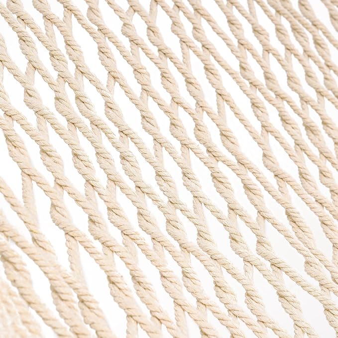 Lazy Daze Hammocks Double Rope Hammock, 2 Person Traditional Outdoor Hand Woven Cotton Rope Hammock with Spreader Bar, Carabiners, Tree Straps, Chains for Patio Yard - Max 450 Lbs, Natural