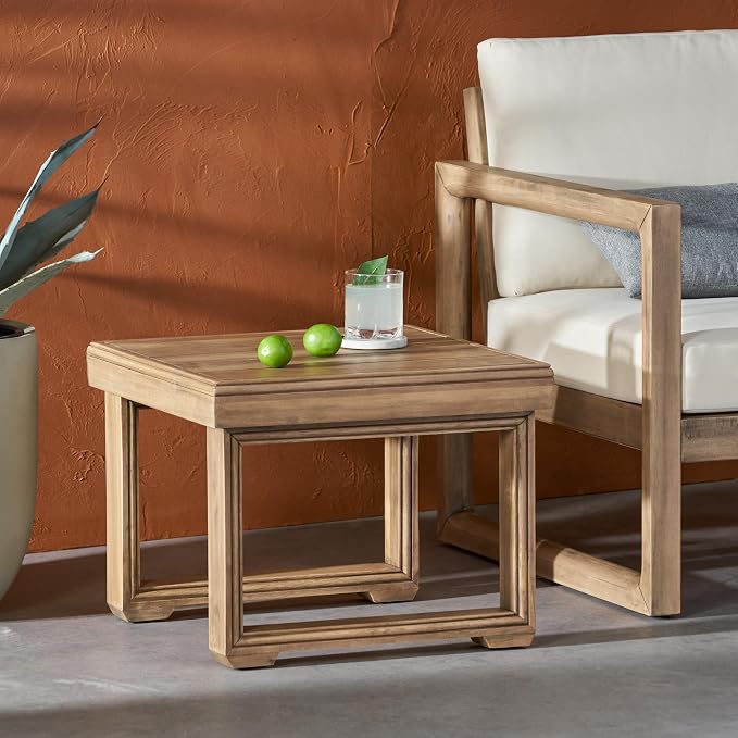 Christopher Knight Home 3-Piece Patio Swivel Chair Set with Side Table, Acacia Wood Outdoor Swivel Rocking Chairs with Cushions, Deep Seating Patio Chair & End Table for Porch Deck Garden, Brown+Beige