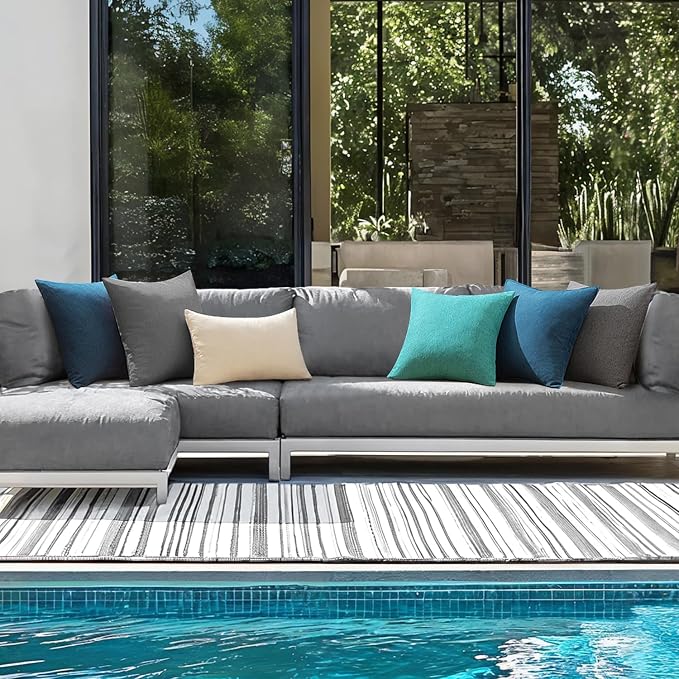 ANRODUO Outdoor Waterproof Pillow Covers for Patio 20x20 Navy Blue 2 Pack | Outdoor Pillow Covers for Patio Furniture, Decorative Linen Cushion Sham, Outside Square Pillowcase for Garden Balcony Decor