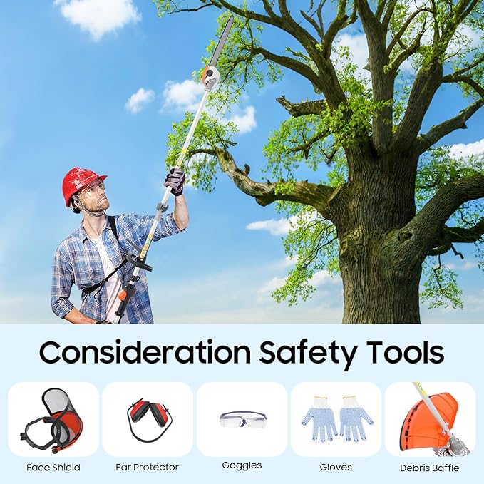 5-in-1 Gas Trimmer, 52cc 2-Cycle Gas Powered Weed Eater, Gas String Trimmer with Hedge Trimmer, Pole Saw, Brush Cutter, 3T & 40T Blades, 8500rpm, Multi-Trimming Tool for Yard Weeding and Hedge Pruning