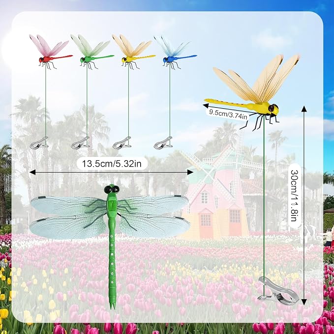 8 Pcs Dragon Fly Clips for Bugs Repe Llent - 3D Realistic Outdoor Indoor Dragonfly Ornaments with Clips for Hat, Plants, Patio, Porch, Lawn Decor