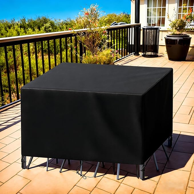 Patio Furniture Cover Rectangle 88"(L) x 48"(W) x 30"(H), Custom Heavy Duty 420D Waterproof Outdoor Cover with Drawstring & Buckles for Table Chair Garden, Black