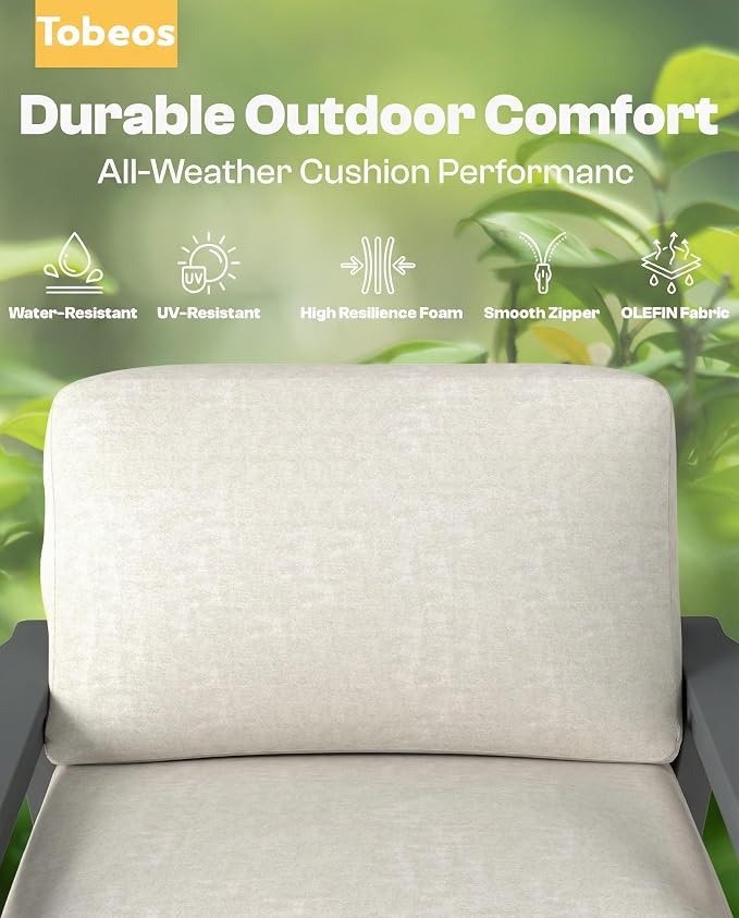 HDPE 5 Piece Patio Furniture Set, Outdoor Couch with Washable Thick Beige Cushions & Coffee Table, Outdoor Sectional Furniture for Backyard, Deck, Lawn, Porch (Gray Frame)