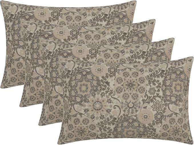 RSH DECOR: Outdura Lumbar Throw Pillows Set of 4 | 20" x 12" | Water and Fade-Resistant Performance Fabric | Outdoor Pillow Covers with Down-Alternative Inserts | Made in USA (Marrakech Espresso)