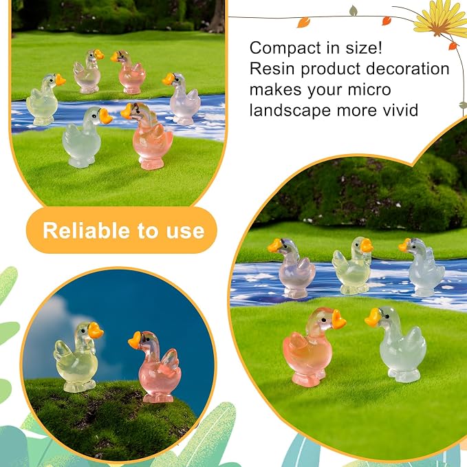 60 pcs Mini Resin Swan Many Styles Variety Tiny Luminous Animals Figures Miniature Little Small Animal Figurines Bulk for Micro Fairy Garden Landscape Accessories Hide Crafts Decor Aquarium