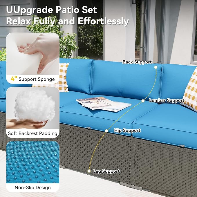 Aoxun Patio Furniture Set with Swivel Rocker Chairs, 10 Piece Outdoor Sectional Sofas, Wicker Rattan Outdoor Furniture with Thickened Cushion for Backyard, Garden Peacock Blue