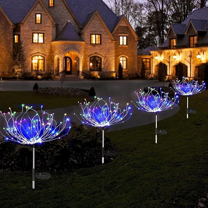 XIHAMA Solar Garden Lights Solar Firework Lights,2 Pack 8 Lighting Modes Solar Lights Outdoor Waterproof for Garden Patio Walkway Pathway Party Wedding Decorative(150 LEDs,Colorful)