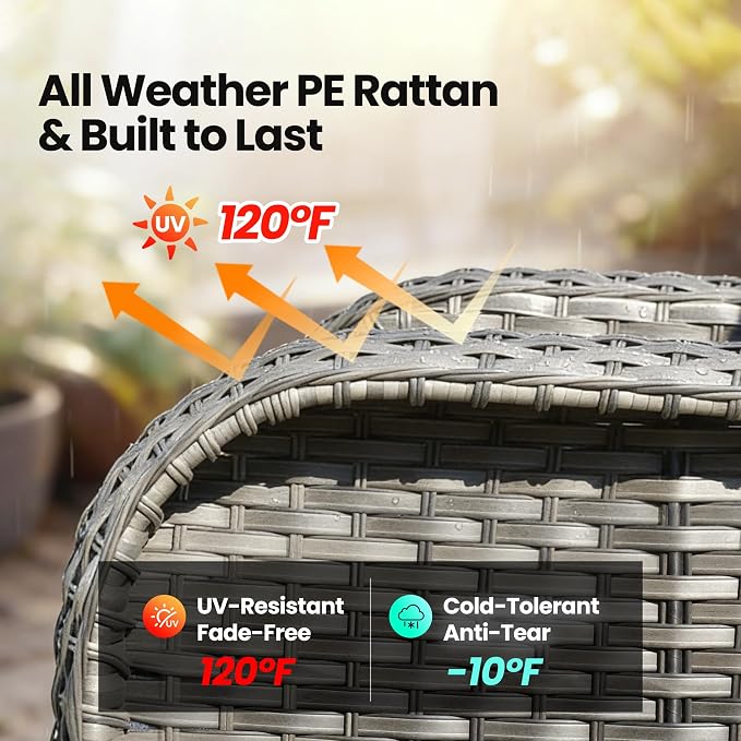 5 Piece Wicker Patio Furniture with Swivel Rocker Chair, Black | High Back Swivel Rocker Chairs, All Weather Rattan Outdoor Sofa, Solar Lights Table, Modern Conversation Sets, Deck Backyard