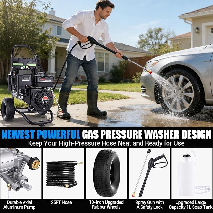 Gas Powered Pressure Washer 4200 PSI Gas Power Washer 4.0 GPM 212CC Commercial High Pressure Washer, with Spray Gun and Extension Wand, 5 Quick Connect Nozzles, Copper Pump,EPA/CARB/ETL (Black)